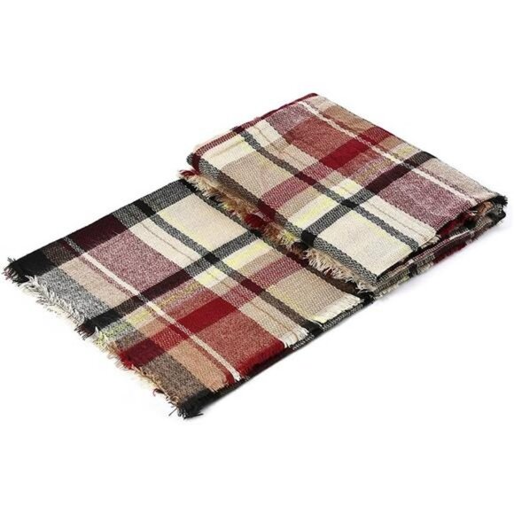 Women's Fall Winter Scarf Tassel Plaid Scarf Warm Soft Chunky Large Blanket - Picture 4 of 6